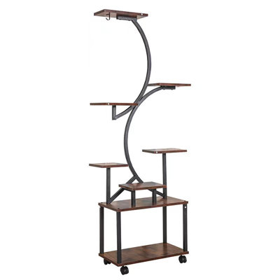 Support pour plante d'intérieur de 61 pouces avec lumière de croissance, support de plante en forme de S à 8 niveaux, présentoir de plante d'intérieur moderne et élégant pour la maison / patio, noir