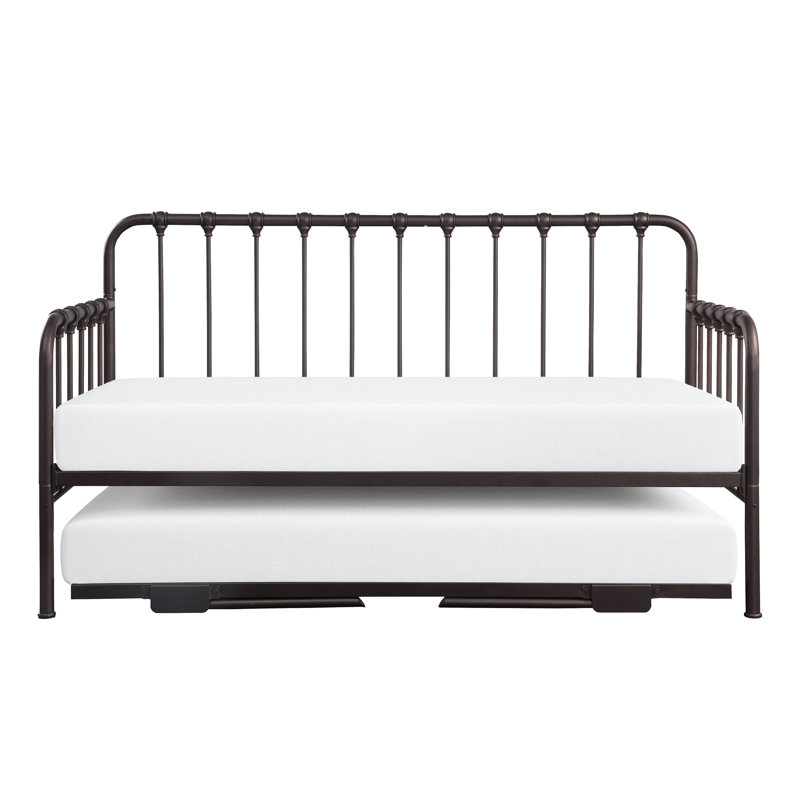 Lit de jour gigogne relevable à finition bronze foncé, structure en métal pour la chambre à coucher, conception classique, avec pieds pliants et, sans sommier requis, matelas simple de moins de 8 pouces idéal, capacité de poids de 300 lb