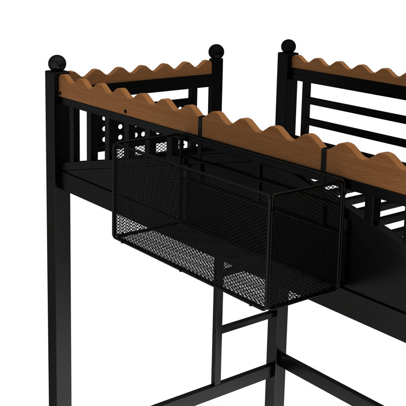 Lit mezzanine simple en métal noir avec rangement et caractéristiques au design moderne et élégant, Twin XL