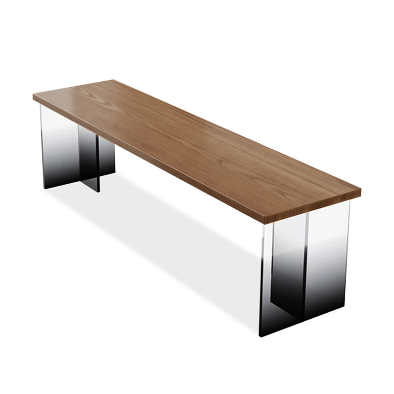 Brown+Black Rectangular Solid Wood+Acrylic desk, 29.53" H x 86.61" W x 23.62" D
