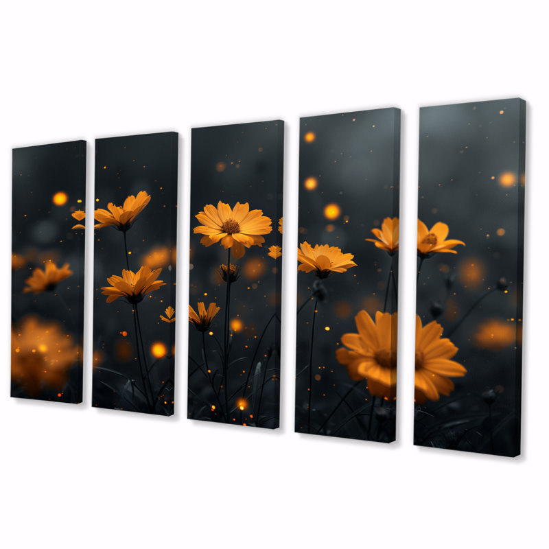 «Yellow Yellow Golden Hour Cornflowers II», ensemble d'art sur toile, H 28 po x l 60 po
