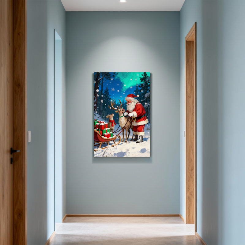 Père Noël de Noël avec renne et traîneau, H 24 po x l 16 po
