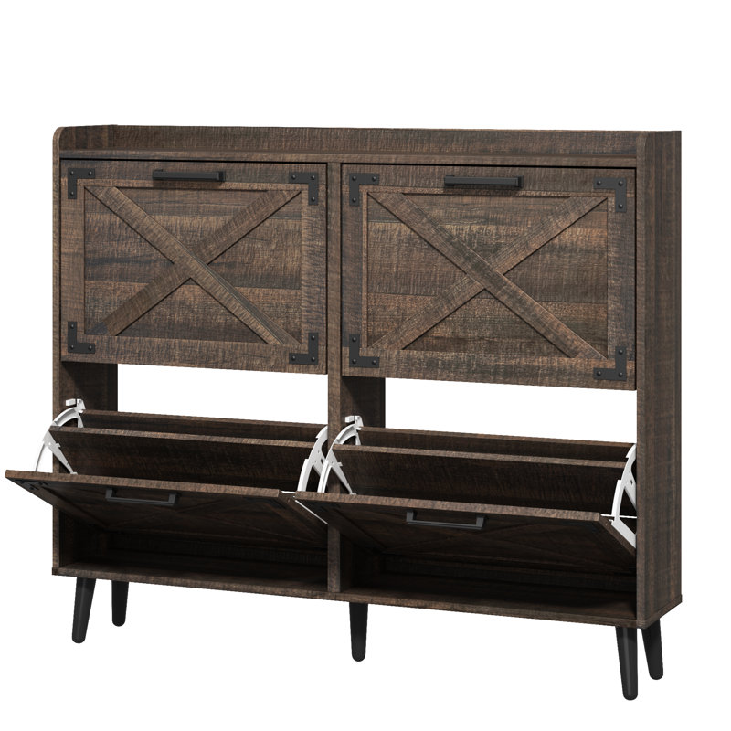 Armoire de rangement pour chaussures Chea avec tablettes réglables, Brun rustique, 2