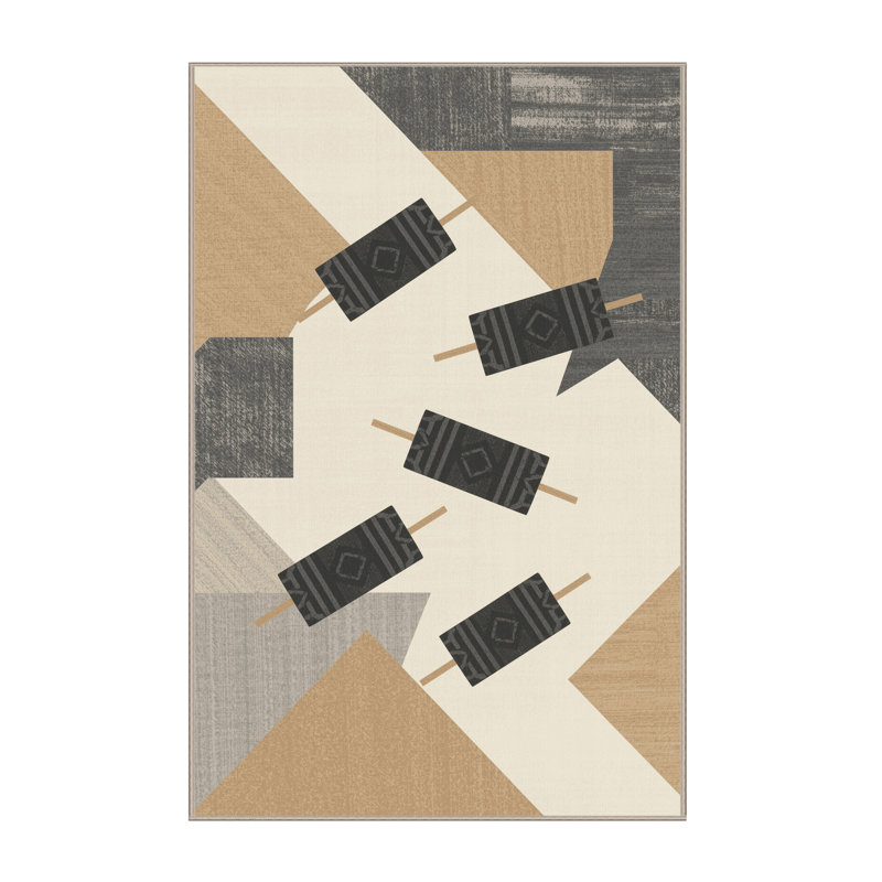 Tapis géométrique beige d'inspiration mondiale Aedan Satay, 6 x 9