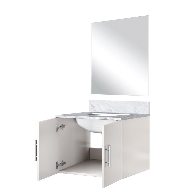 24 po L x P 22 po. Meuble-lavabo simple blanc brillant - comptoir en marbre et miroir à fermeture douce, espace de rangement spacieux et comptoir Scratch Stain 18, espace de rangement