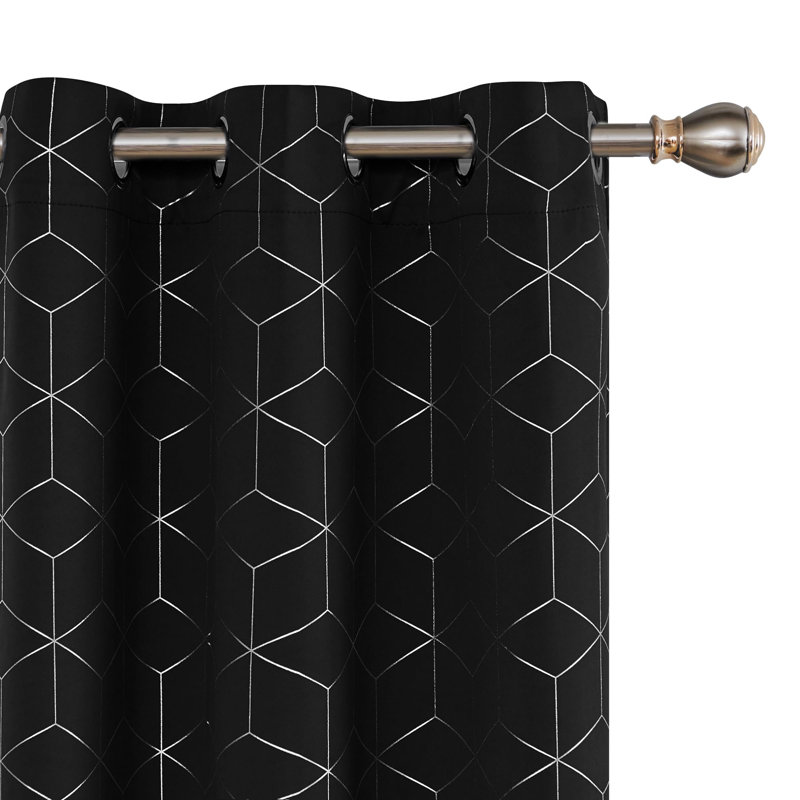 Decorative Silver Diamond Blackout Curtains(Set of 4), Grayish White, 42" W x 95" L