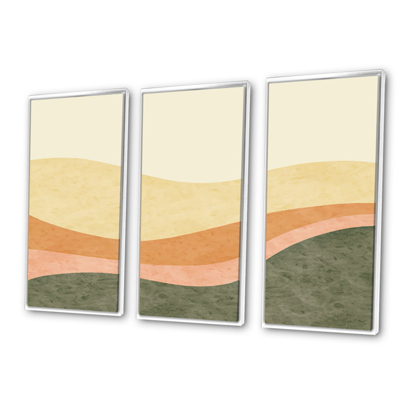 «Minimalistic Retro Landscape II», reproduction de cadre flottant sur toile 3 pièces, Cadre blanc, H 32 po x l 48 po x P 1 po