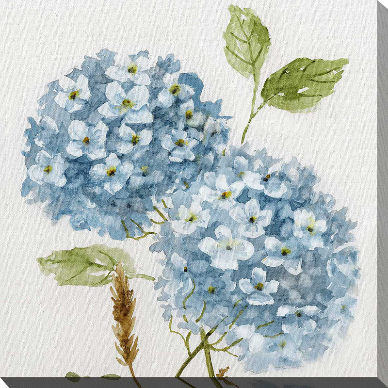 Petite hydrangée bleue II par Nan - Peinture, L 18 po x H 18 po, Toile tendue