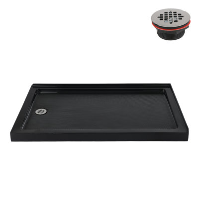 Base de douche en acrylique noir brillant avec drain à gauche avec drain à gauche 60 "x 36" Streamline NT-2254-60BL-LF, drain inclus