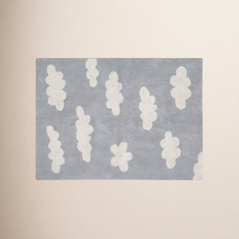 Tapis gris / blanc touffeté à la main 4 pi x 5 pi 3 po