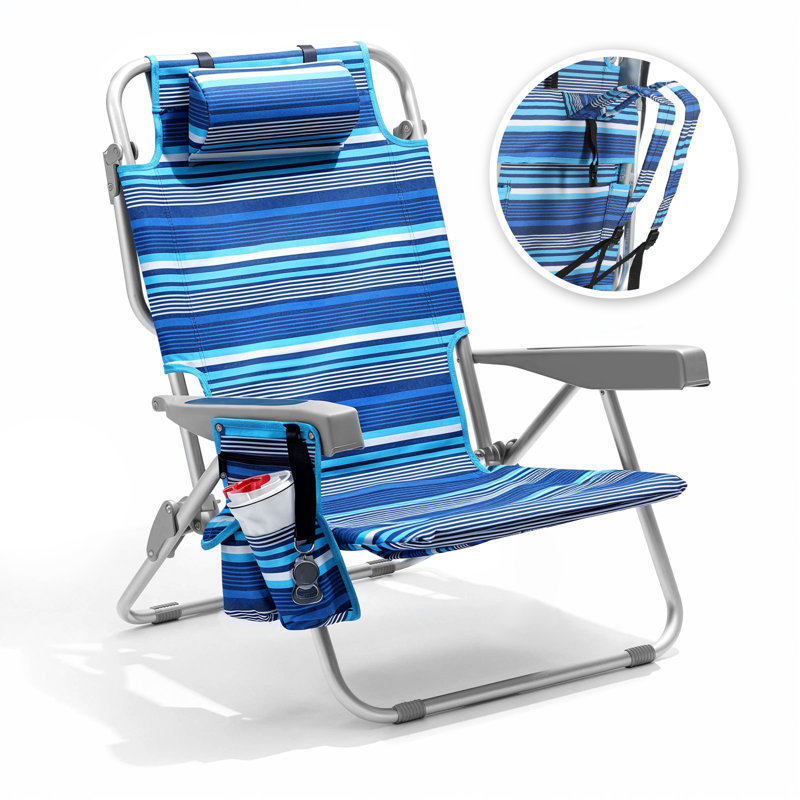 Chaise de plage en aluminium, Rayures bleues, 1