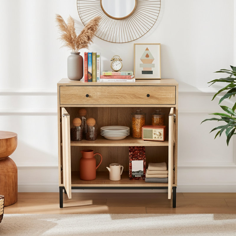 Buffet 31 "de largeur avec cannelures et tablettes réglables - gris, Beige