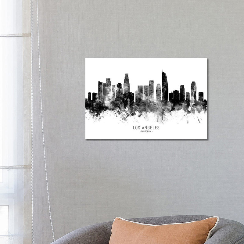Los Angeles California Skyline Name Bw by Michael Tompsett - Wrapped Canvas Gallery-Wrapped Canvas Giclée