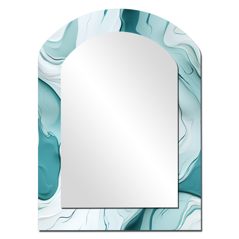 Lgith Green Zen Marble Harmony Channel - Marble Arch Mirror, White Asymmetrical Unique Wall Mirror, Printed Metal Art