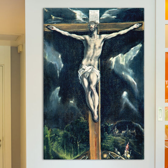 « crucifixion » par el greco, reproduction d’art sur toile tendue, H 26 po x l 18 po x P 1,5 po, Toile avec cadre noir