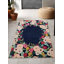 Navy-Themed Multi-Colored Open Center Floral Rose Patterned Modern Decorative Rug