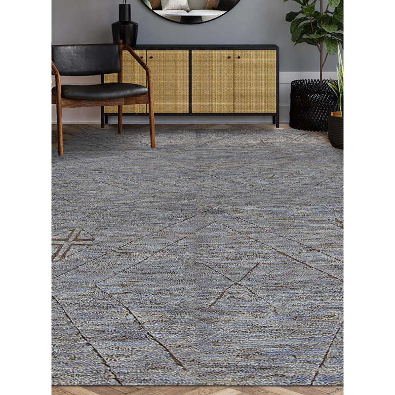 Tapis gris / brun de haute qualité noué à la main de conception unique