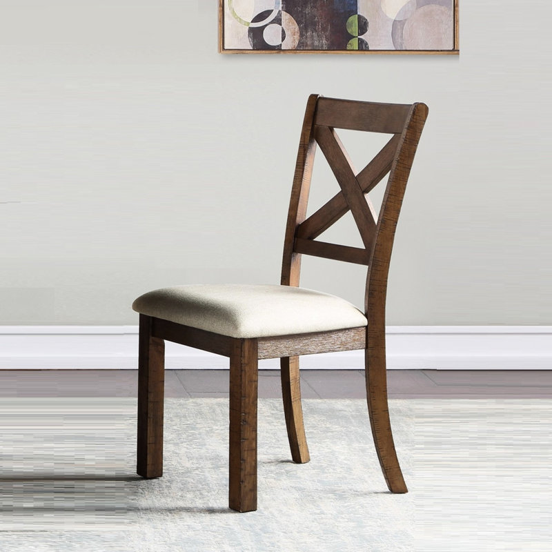 Ensemble de 2 chaises d'appoint de style transitionnel avec structure en bois au fini brun et siège rembourré beige pour salle à manger