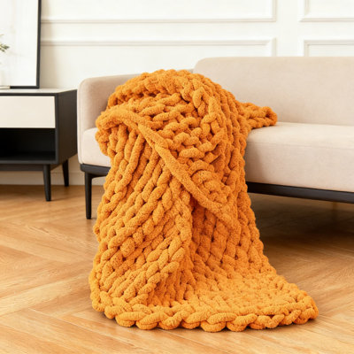 Chunky Knit Chenille Throw Blanket, Hand Knit Cable Design, Ultra Soft & Cozy Sofa Blanket For Home Decor, Machine Washable