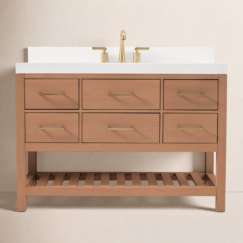 Ensemble de meuble-lavabo simple 48 po Carrie, Quartz blanc pur, Sienne / or rose