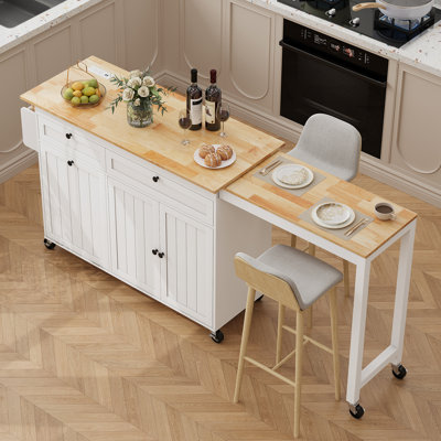 81.6" Kitchen Island With Extendable Dining Table 2 Drawers And 2 Doors Cabinet For Kitchen