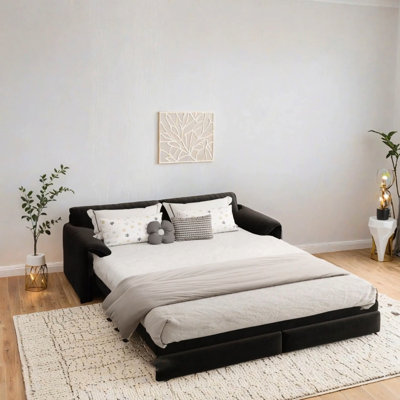 Grand canapé-lit 66 po, canapé-lit convertible 3-en-1 avec rangement latéral, causeuse multifonctionnelle en velours pour le salon, la chambre à coucher, un appartement ou un bureau. (Noir)