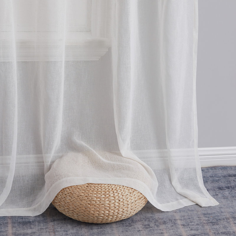 Hailey Faux Linen Sheer Curtain Panels, 54" W x 72" L, Ivory