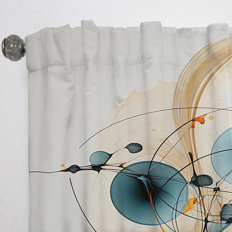 Teal Orange Line Art Conceptual Abstracts II - rideau obscurcissant abstrait, L 52 po x L 84 po