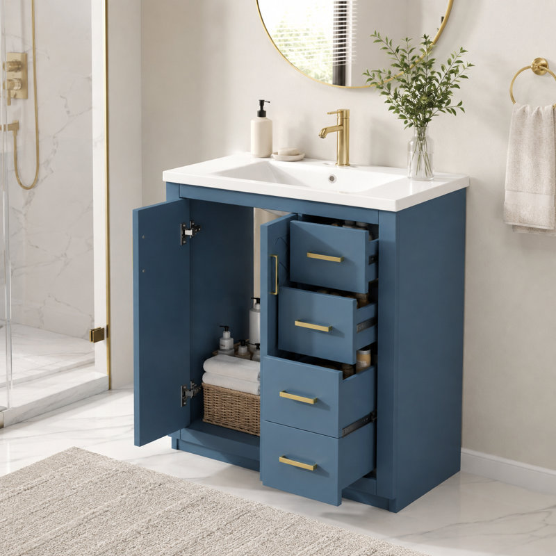 Meuble-lavabo avec cadre en bois massif et 3 tiroirs Damarquis