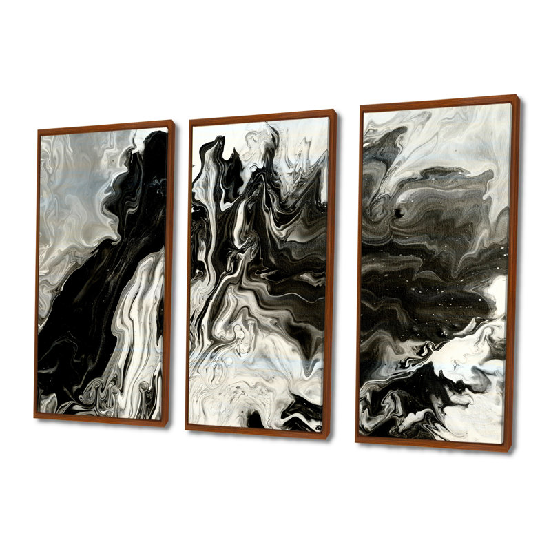 Blanc, gris et blanc, marbre peint à la main acrylique acrylique - ensemble d'art moderne sur toile encadrée moderne de 3