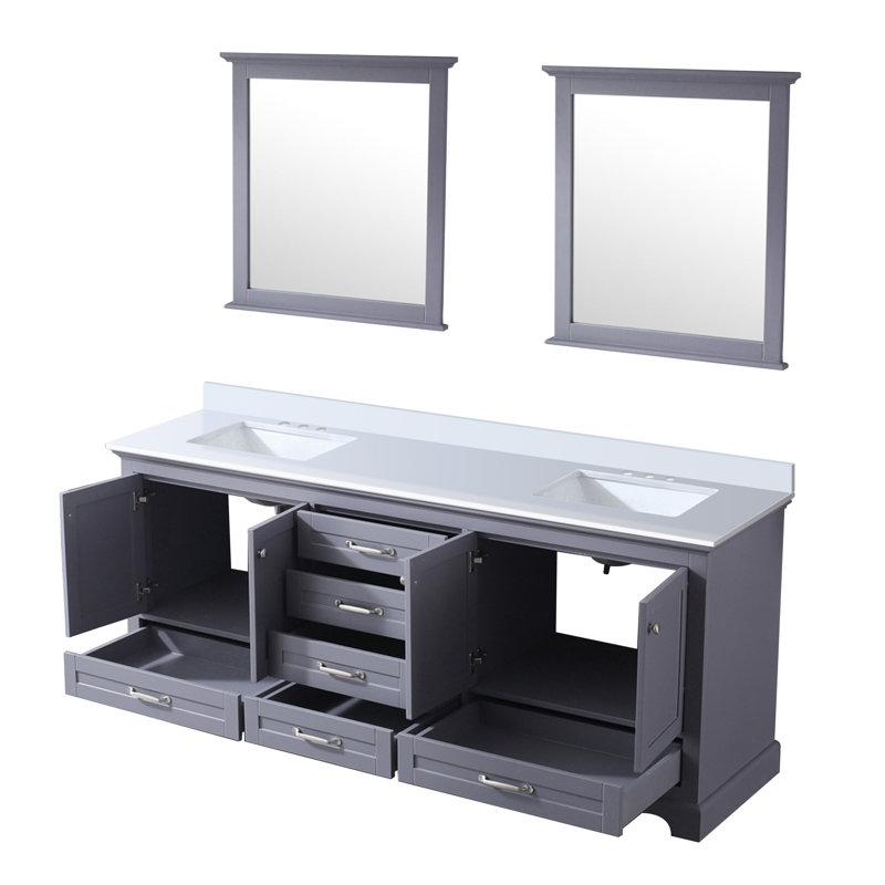 Dukes 80 in. W x 22 in. D White Double Bath Vanity, and 30 in. Mirrors, Dark Grey, White Quartz