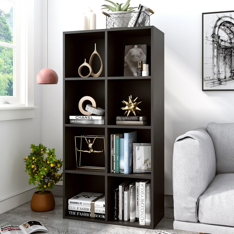 Wooden 4-Tier Floor Standing Open Bookshelf, Black