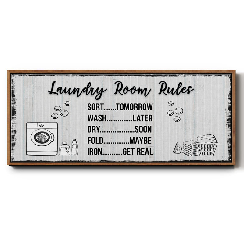 Laundry Room Rules- Framed Canvas, 12" H x 30" W