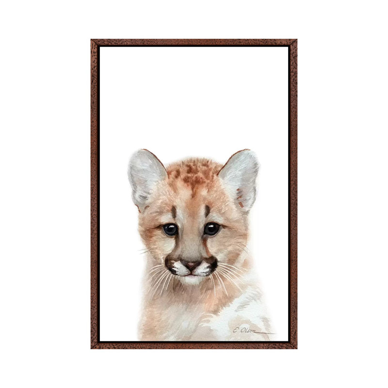 Baby Mountain Lion - Painting on Canvas, 101.6cm H x 66.04cm W x 3.81cm D, Classic Brown Wood Framed