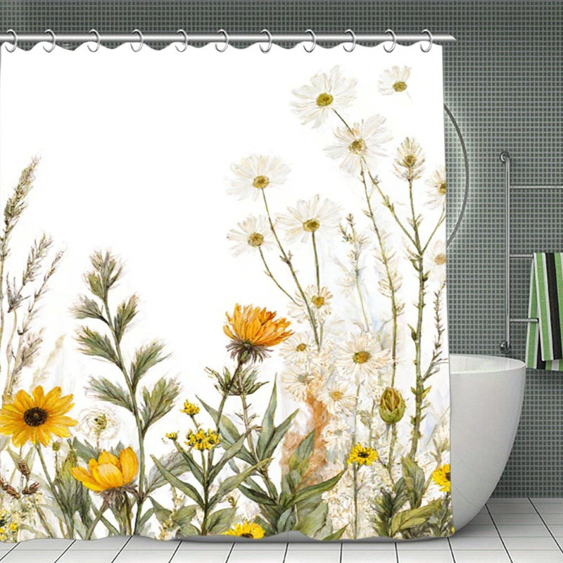 Rideaux de douche fleurs blanches et jaunes, l 71 x L 71