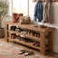 Banc de rangement pour chaussures 63 po en bois massif, banc d'entrée de ferme avec tablettes de rangement ouvertes à 2 niveaux pour la chambre à coucher, le couloir, le vestibule