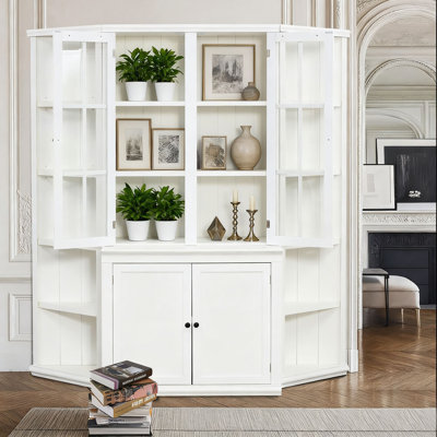 White Corner Hutch Cabinet high cabinet Set with Glass Doors and Adjustable Shelves, 3 - Piece Storage Cabinet for Kitchen, Dining Room, living room