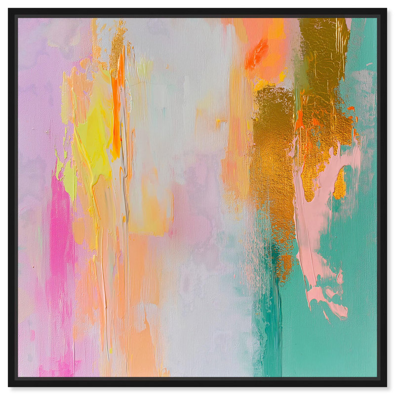«Golden Burst of Tones» par Spring Abstracts , H 13 po x l 13 po, Cadre flottant noir
