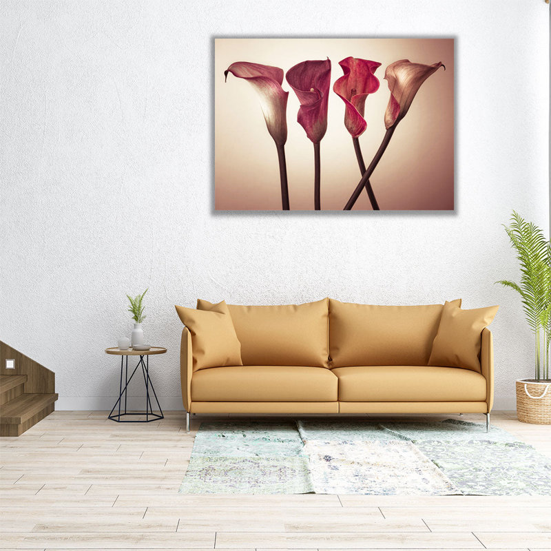 «Four Calla Lilies 3», reproduction d'art sur toile, H 30 po x l 40 po