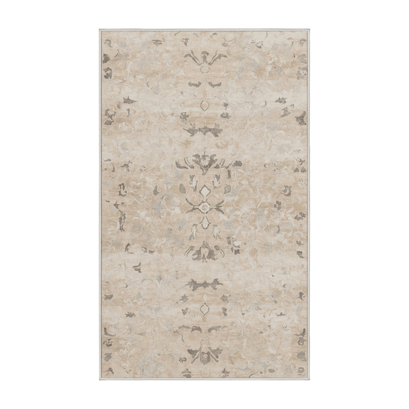Tapis beige lavable à la machine GSIX03682, Rectangle 4 pi x 6 pi
