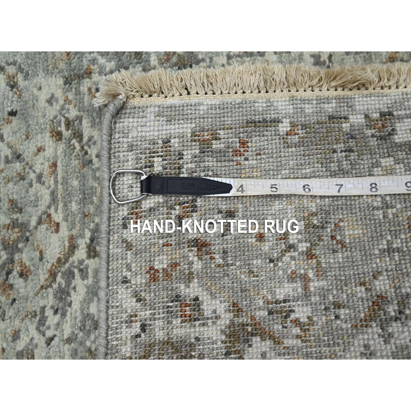 2 pi x 3 pi gris moyen, laine pure, motif de jardin effacé et cassé, noué à la main, velours zéro, finition antique, fin recadré, échantillon, tapis, tapis oriental