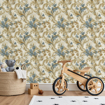 Papier peint adhésif peler et coller en PVC, revêtement mural auto-adhésif amovible avec imprimé floral rétro romantique, imperméable pour la décoration intérieure - rouleau