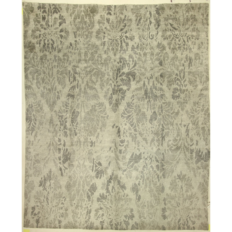 Tapis gris noué la 8 pi x 9 pi 9 po à la main one-of-kind