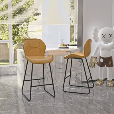 Ensemble de 2 chaises de bar en cuir avec éponge haute densité, tabourets de cuisine en polyuréthane à hauteur de comptoir pour salle à manger, maisons, bars et cuisines