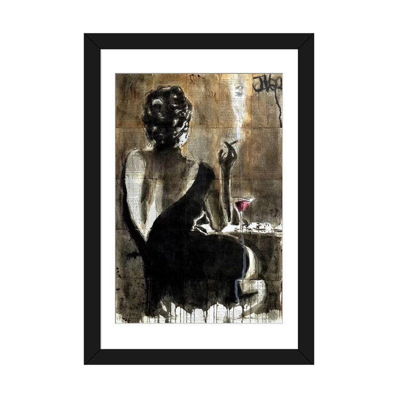 " Cocktail " by Loui Jover, 24" H x 16" W, Picture Framed Paper, Black