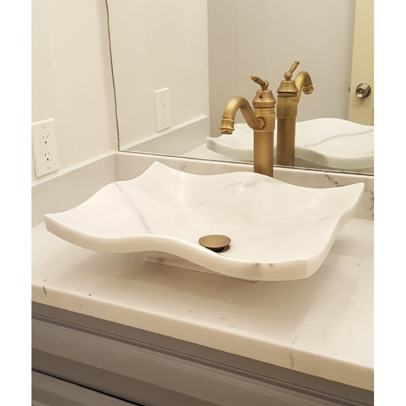 TashMart Flower Petal 17.5'' White Stone Rectangular Bathroom Sink
