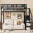 Twin Size Loft Bed With Stairs, Metal Full Loft Bed With Storage Shelves, High Loft Bed With Wardrobe For Kids Teens, Black-91347087-91347072