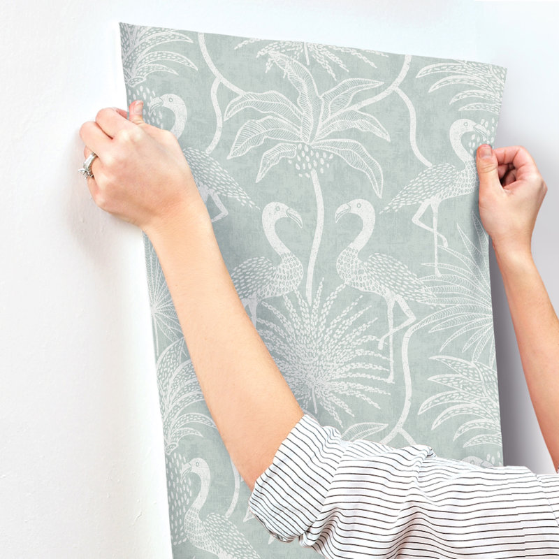 Biscayne Flamingo Beach Wallpaper, Turquoise 