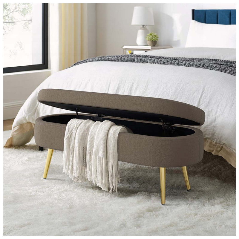 Ottoman Oval Storage Bench ith Metal Legs, Brown