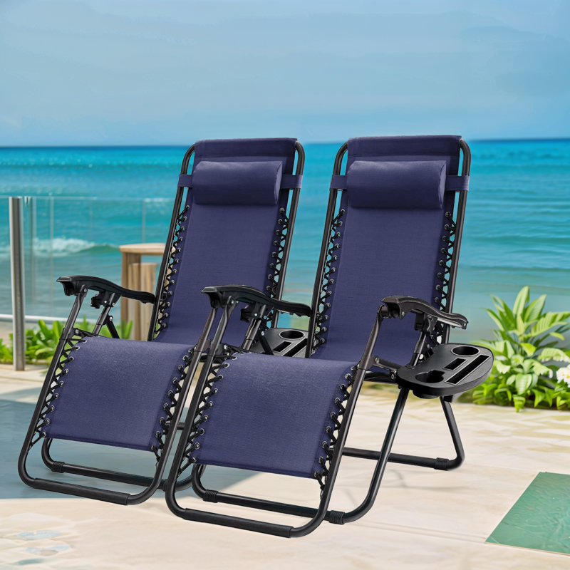 Anais Reclining Folding Zero Gravity Chair (Set of 2), Blue